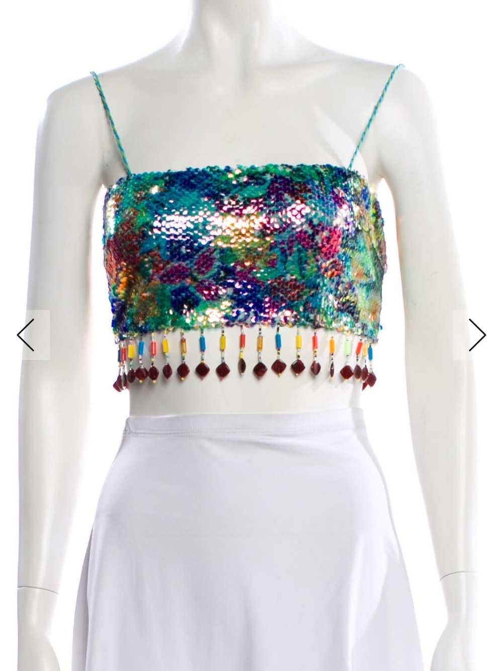Alexis Multicolor Sequin Crop Top with Beaded Fringe